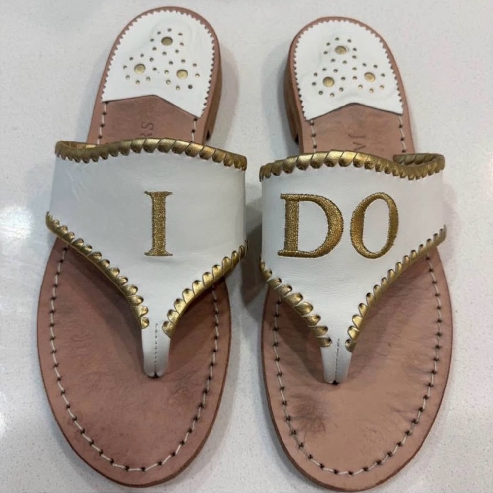 Jack Rogers White and Gold 'I Do' Sandals